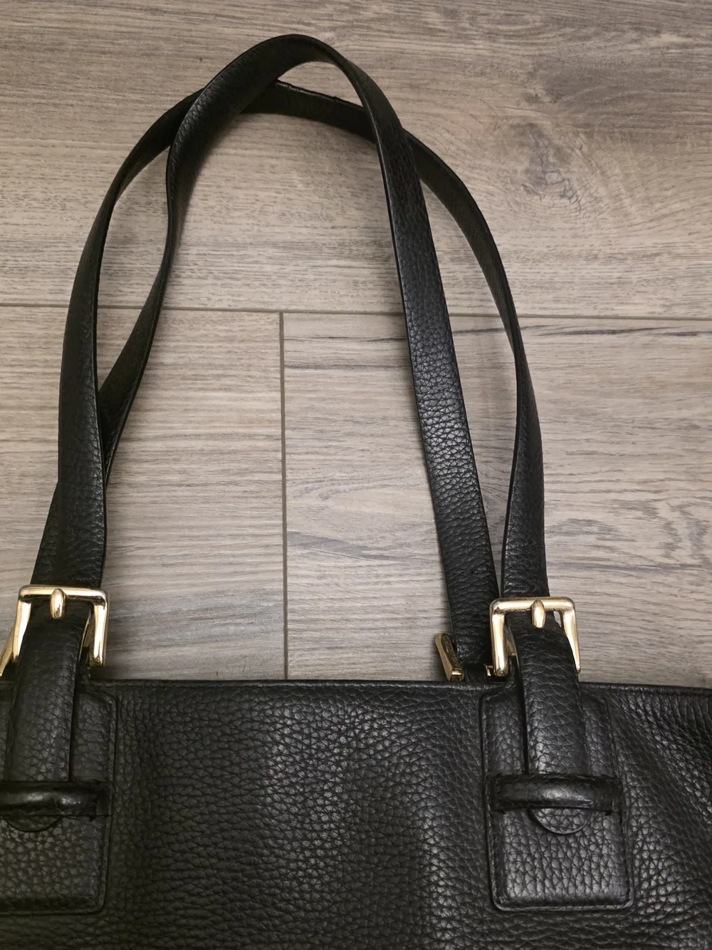 DKNY Black Pebbled Leather Hobo Tote with Gold Hardware